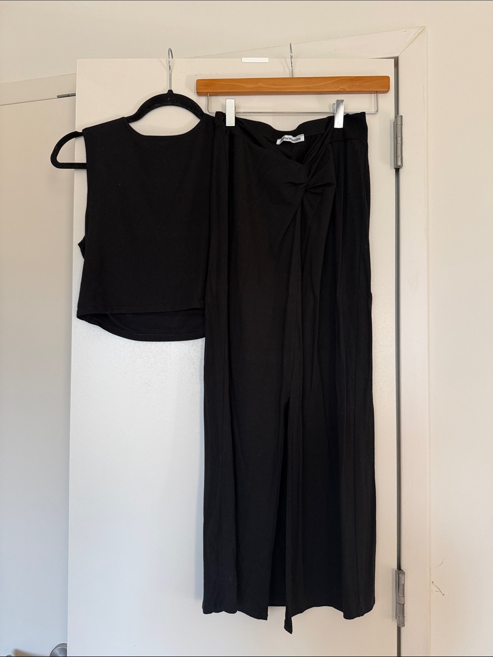 Reformation Black Twist-Front Skirt and Crop Top